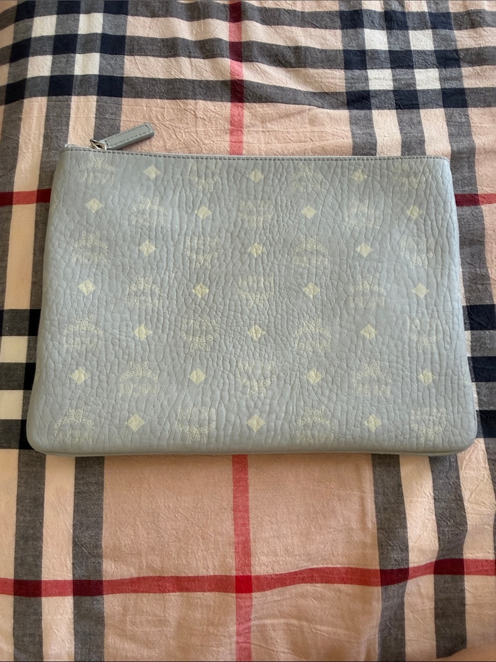 MCM Light Blue Monogram Zip Pouch